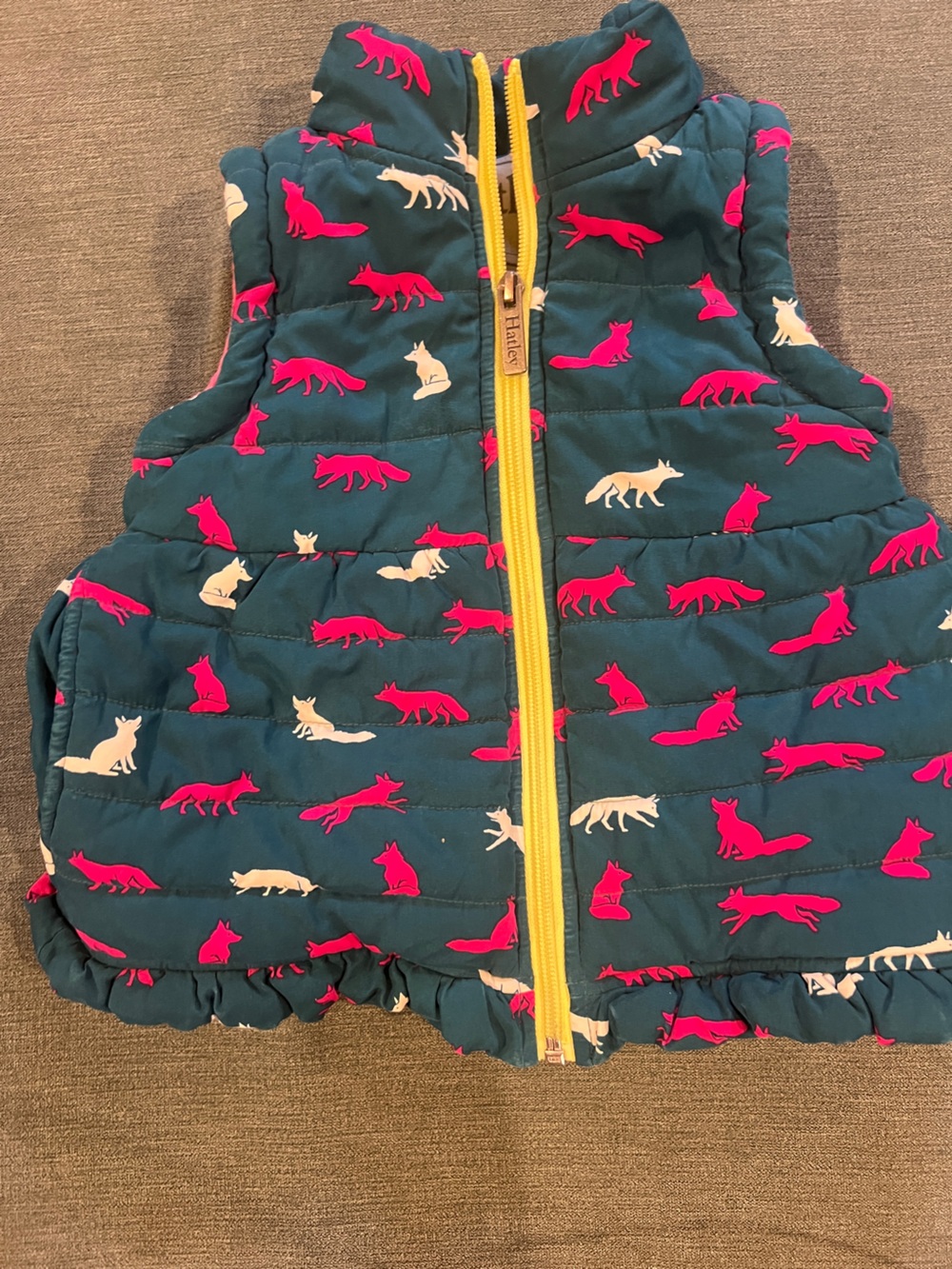 Hatley Teal Puffer Vest with Pink & White Fox Print